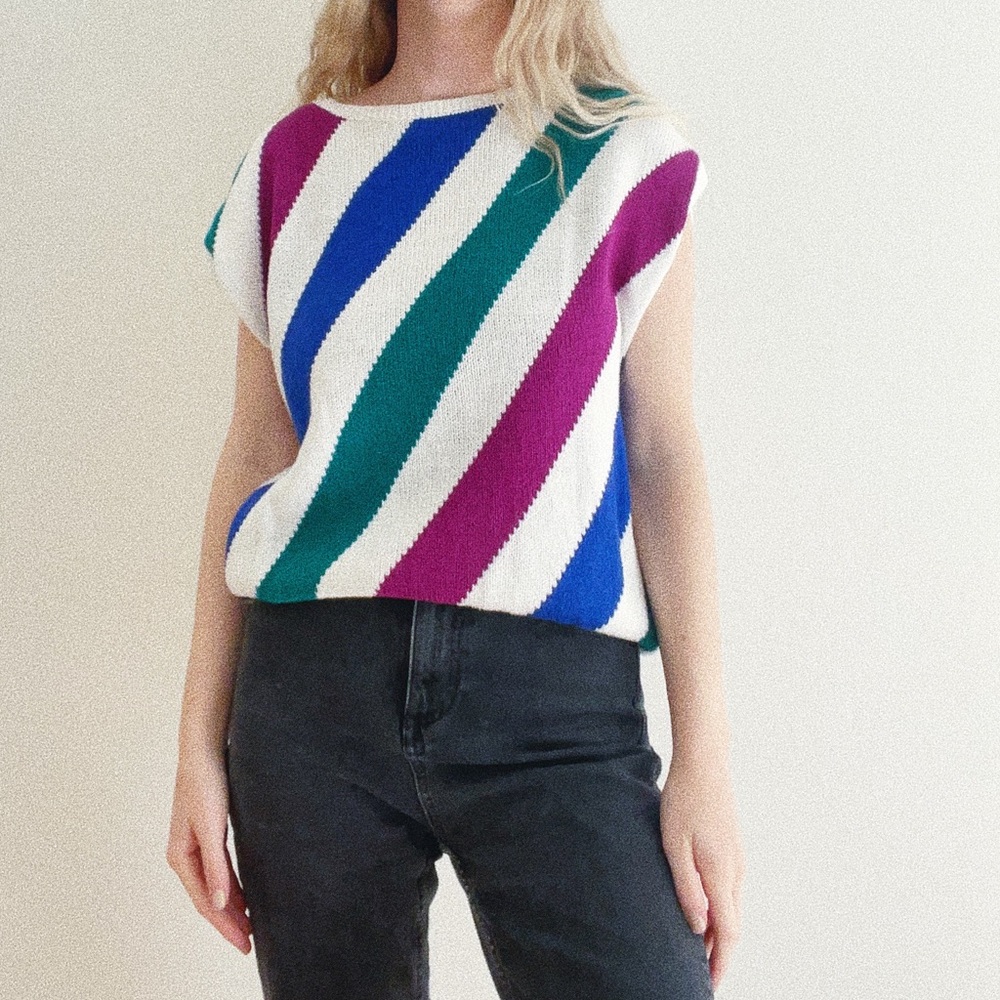Vintage Russ 90s Colorful Stripe Sweater Vest